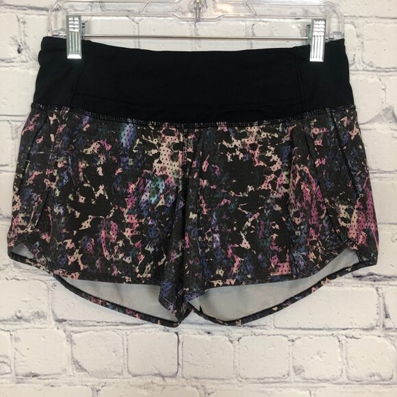 Lululemon Run Times Short 4-way Stretch Floral Sport Black Multi Size 4 - Picture 1 of 7